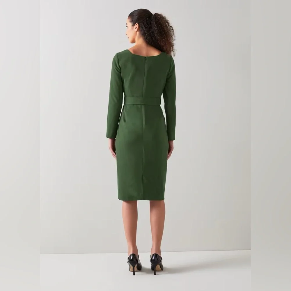 L.K. Bennett Carrington Green Recycled Polyester Blend Square Neck Dress - Picture 4 of 16
